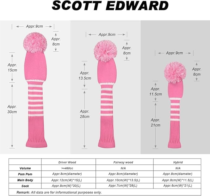 Scott Edward 1/3/4PCS Multi-Style Optional Individualized Knit Golf Club Head Covers, Driver Wood(460cc) Fairway Wood and Hybrid(UT),for Male/Female Golfers,Custom