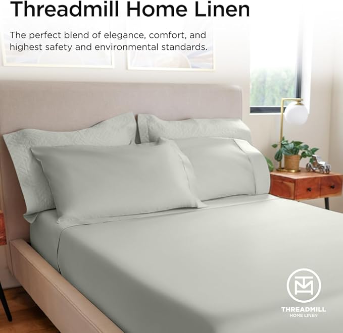Threadmill Luxury 800 Thread Count Twin 100% Cotton Sheets - Light Grey Sateen Weave Bed-Sheets, Better Than Egyptian Cotton,3 Pc Solid Soft Bedding Set, Fits 15" Deep Pocket