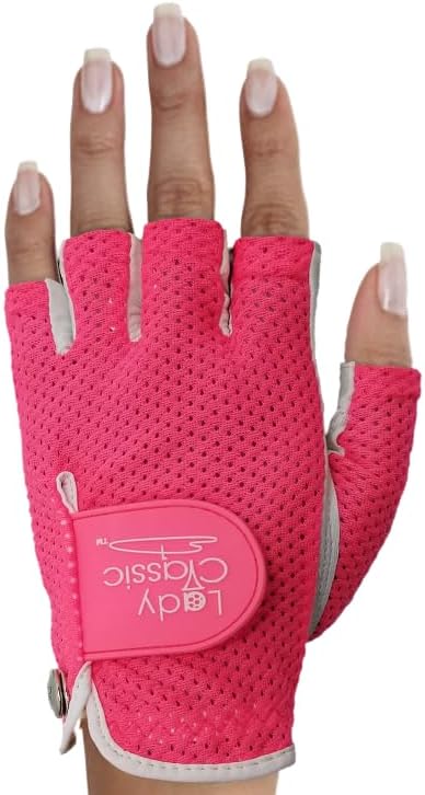 Mesh Half Golf Glove for Women β Premium Cabretta Leather Palm, Breathable Mesh Back, Half-Finger Design Ladies Golf Glove for Enhanced Grip & Comfort