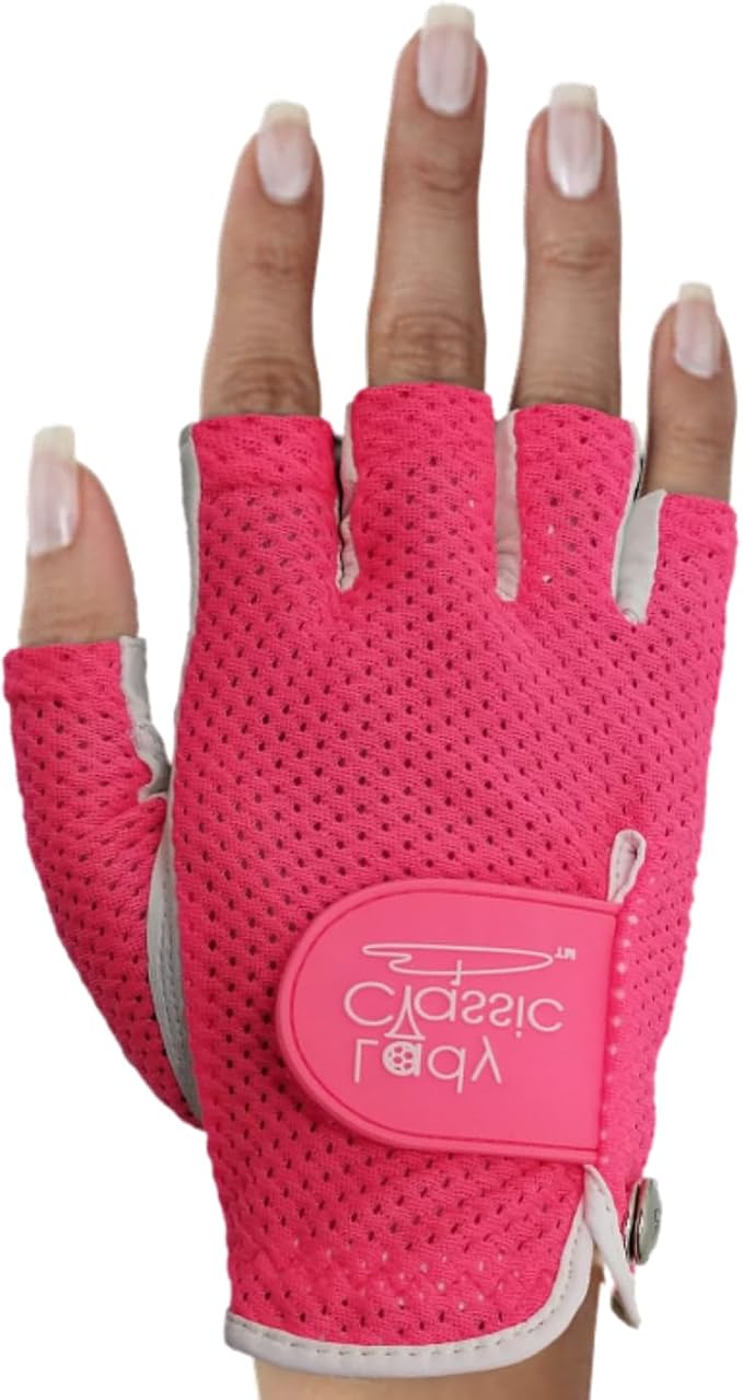 Mesh Half Golf Glove for Women β Premium Cabretta Leather Palm, Breathable Mesh Back, Half-Finger Design Ladies Golf Glove for Enhanced Grip & Comfort