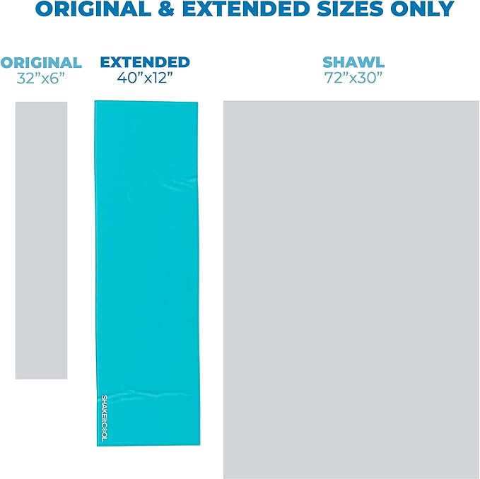 SHAKEitCOOL Extended Size Cooling Towel β Be Cool in Style - Heat Relief, Soft, Lightweight, Sun Protection, Easy Clean - Perfect for Biking, Hiking, Running, Yoga, Golf, Gardening - Teal M