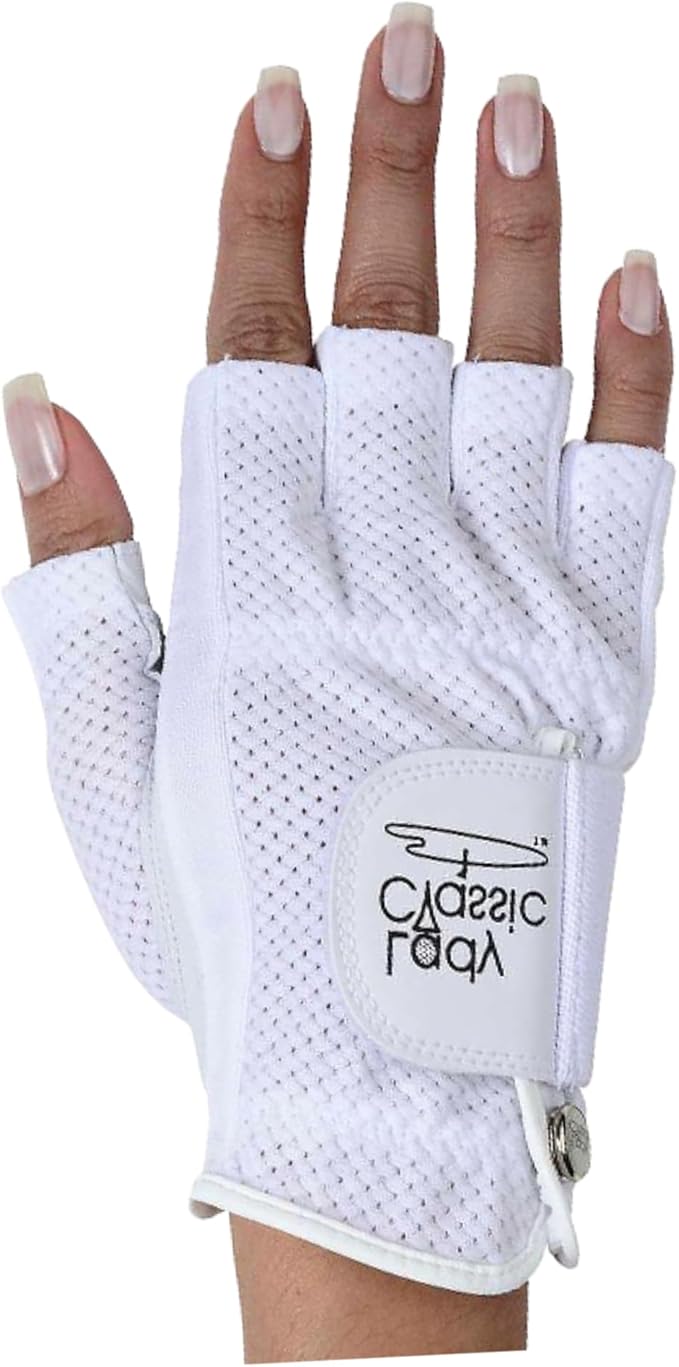 Mesh Half Golf Glove for Women β Premium Cabretta Leather Palm, Breathable Mesh Back, Half-Finger Design Ladies Golf Glove for Enhanced Grip & Comfort