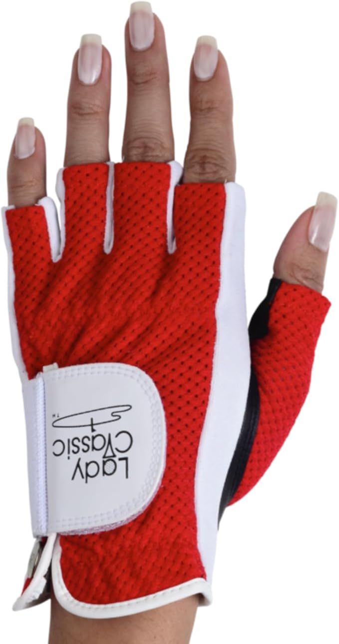 Mesh Half Golf Glove for Women β Premium Cabretta Leather Palm, Breathable Mesh Back, Half-Finger Design Ladies Golf Glove for Enhanced Grip & Comfort