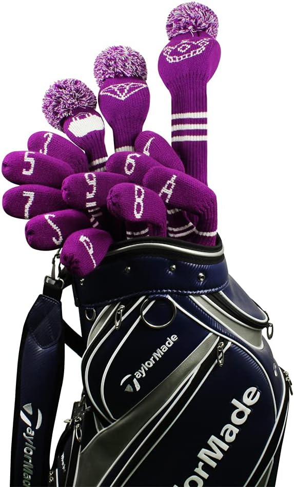 Scott Edward 1/7/10 Pcs Knitted Golf Club Head Covers for Irons Wedge Cuteness and Basically Socks Shape Washable Golf Club Head Protector on Classic Stripes Style,Double Sided Customization