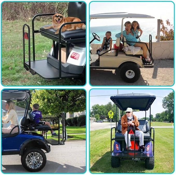 10L0L Universal Golf Cart Rear Safety Grab Bar w/Triangle Reflector Fit for Yamaha Club Car EZGO (2+2) /(4+2) Passenger Golf Cart Manual Hardware Included