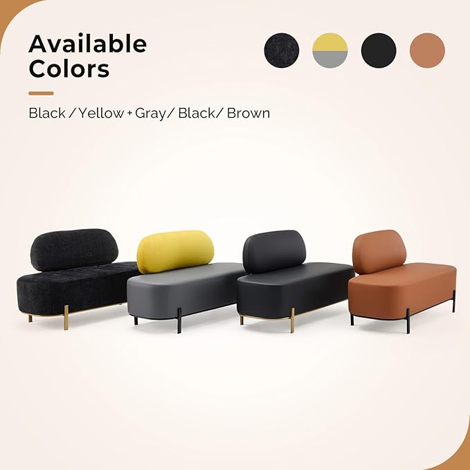 OmySalon Waiting Room Bench with Back, 55.1" Office Guest Chair, Chenille Fabric Reception Seating, Lobby Bench for Beauty Salon Barbershop Airport Bank Hall Room Conference