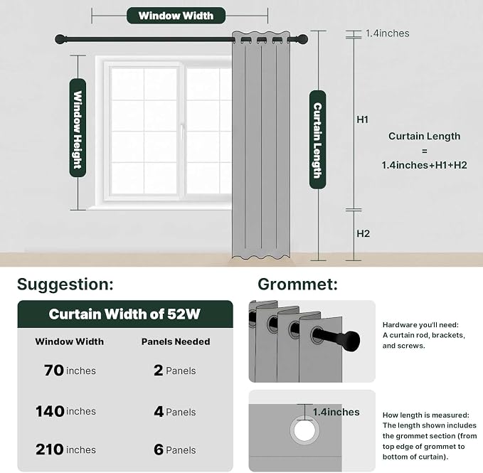 H.VERSAILTEX Bedroom Curtains Blackout, Sage Green Linen Blackout Curtains 84 - Image 8