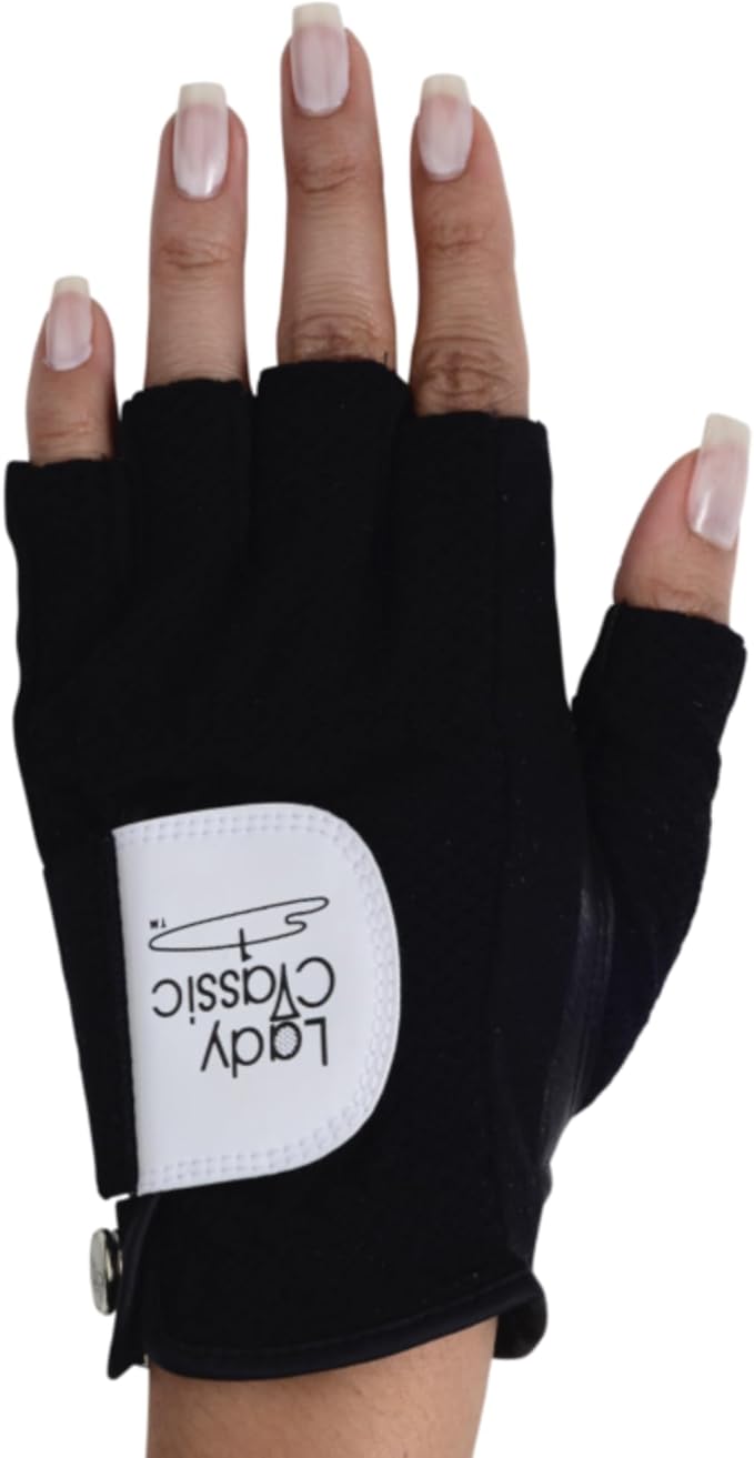 Mesh Half Golf Glove for Women β Premium Cabretta Leather Palm, Breathable Mesh Back, Half-Finger Design Ladies Golf Glove for Enhanced Grip & Comfort