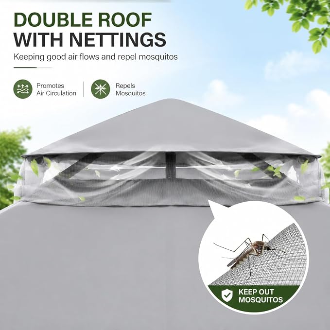 10'x10' Outdoor Gazebo, Metal Frame Heavy Duty Patio Canopy Tent Shelter - Image 9