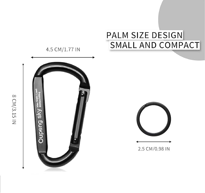 Carabiner Clip,855lbs,3" Heavy Duty D Ring Caribeener Clips,Carabiner Keychain Caribeaners for Hammocks,Camping,Hiking,Outdoors,Gym,Small Carabiners for Dog Leash,Harness,Key Ring, Black