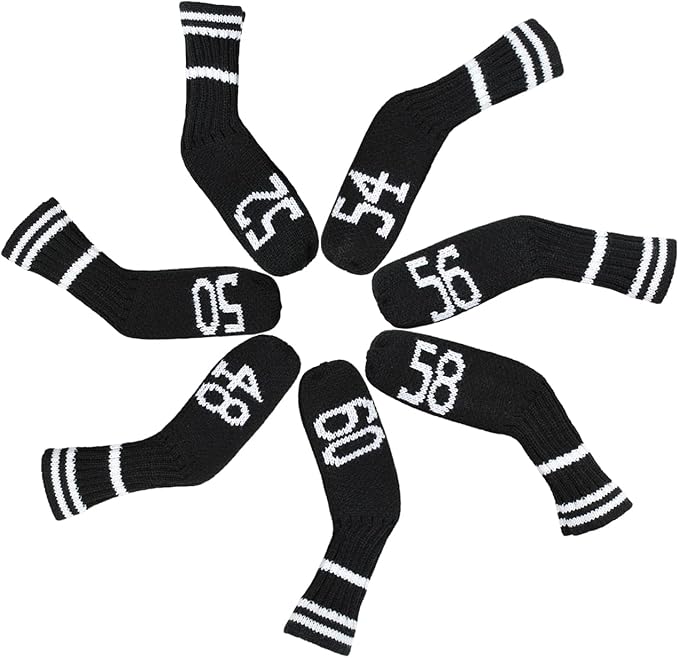 Scott Edward 1/7/10 Pcs Knitted Golf Club Head Covers for Irons Wedge Cuteness and Basically Socks Shape Washable Golf Club Head Protector on Classic Stripes Style,Double Sided Customization