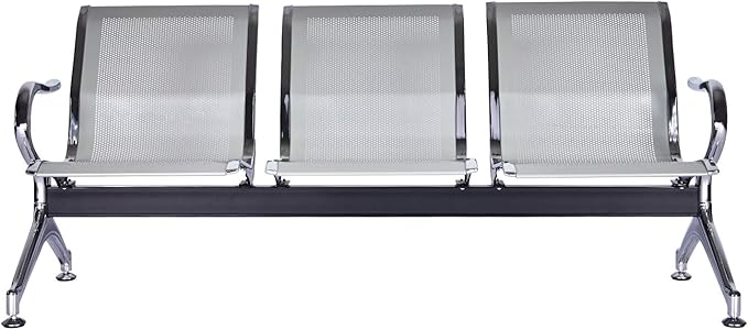 Kinfant Waiting Room Chair Bench - Guest Reception Chairs for Airport Hospital Bank Salon Barber Hall Room Conference (2+3-seat, Silver-Mesh)