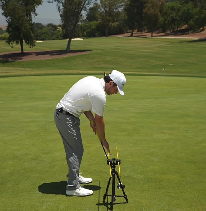 Golf Swing Trainer with Adjustable Tripod β Swing Speed Trainer, 360Β° Alignment Training Aid with Phone Holder for Practice & Distance