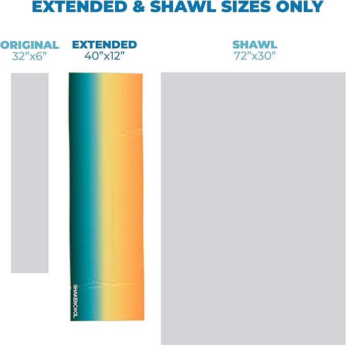 SHAKEitCOOL Extended Size Cooling Towel β Be Cool in Style - Heat Relief, Soft, Lightweight, Sun Protection, Easy Clean - Perfect for Biking, Hiking, Running, Yoga, Golf - Orange Blue Ombre M