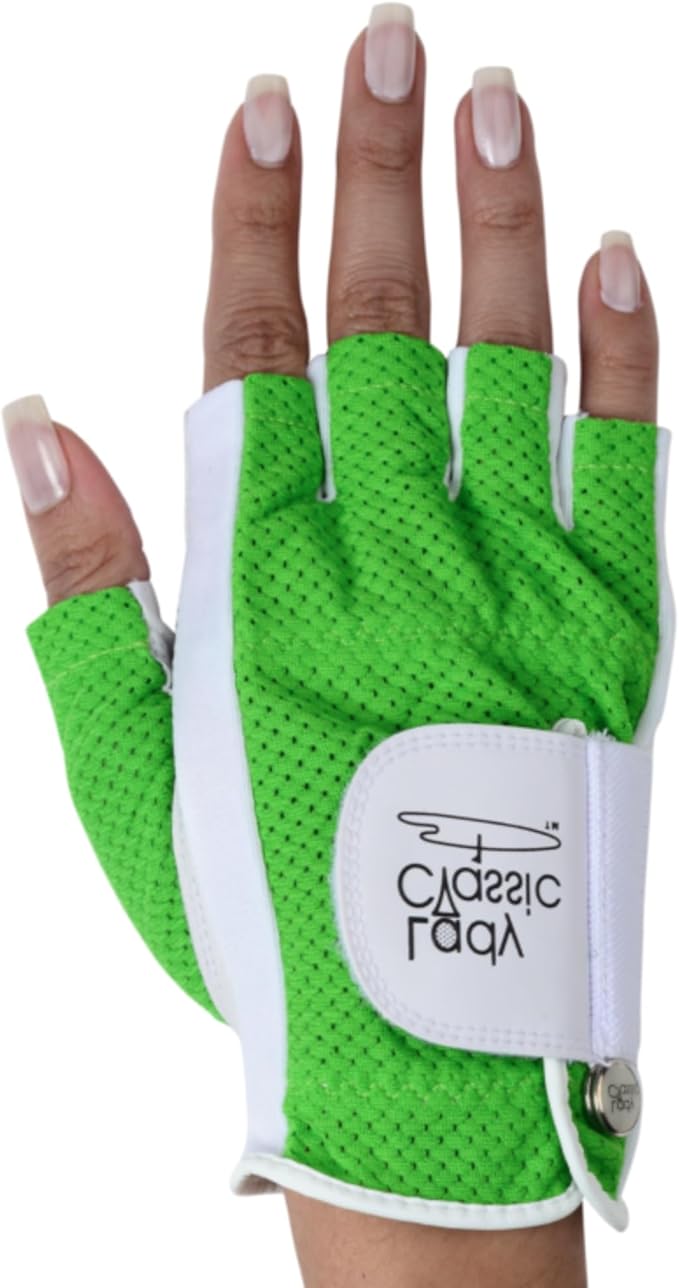 Mesh Half Golf Glove for Women β Premium Cabretta Leather Palm, Breathable Mesh Back, Half-Finger Design Ladies Golf Glove for Enhanced Grip & Comfort