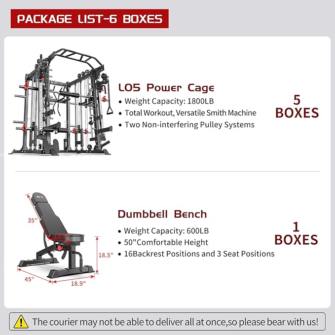 Smith Machine,Multi-Function Squat Rack Power Cage with Cable Crossover System,with Optional Weight Bench, Olympic Barbell Weight Set, for Home Gym