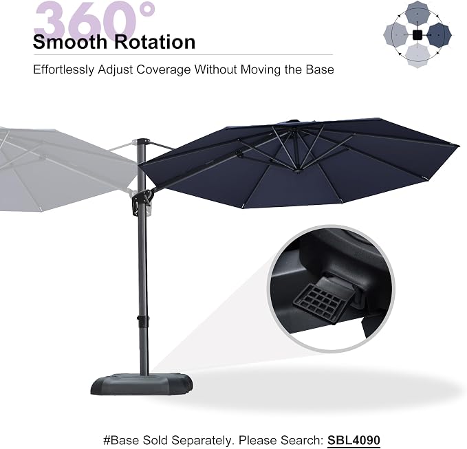 PURPLE LEAF Cantilever Umbrella 10 Feet Round Smooth 360° Rotation Navy | - Image 8