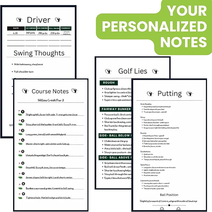 Golf Notebook β Compact Golf Journal with Vegan Leather Cover β Back Pocket Size Golf Log Book for Yardage, Stats, Practice & Course Notes (Pink)