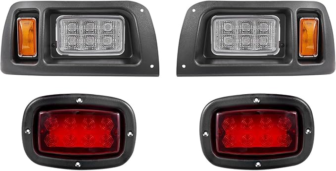 VEVOR Golf Cart Light Kit, 12 Volt, Street Legal LED Headlight and Taillight Kit with Wiring Harness, Turn Signals, Hazard Light, Switch Horn, Brake Pad, Zip Ties, ABS Housing, for Club Car DS 1993-Up