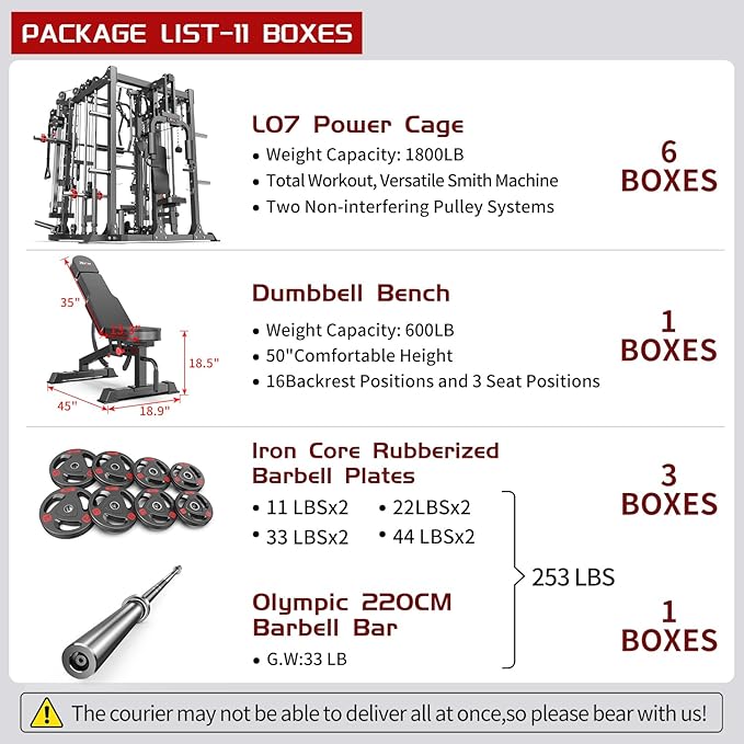 Smith Machine,Multi-Function Squat Rack Power Cage with Cable Crossover System,with Optional Weight Bench, Olympic Barbell Weight Set, for Home Gym
