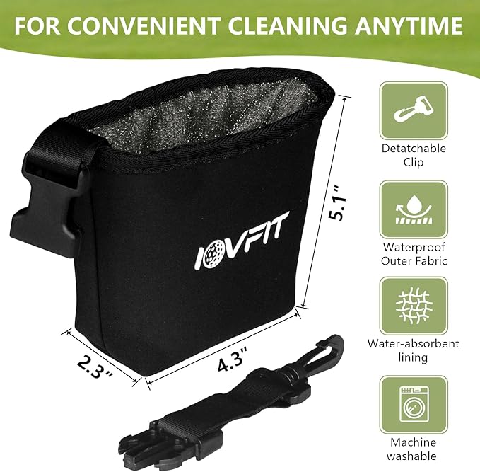 Golf Club and Golf Ball Cleaning Bag,Portable Waterproof Club Cleaner with Detachable Clip, Quick Dirt & Grass Removal, Compact Design for Golfers
