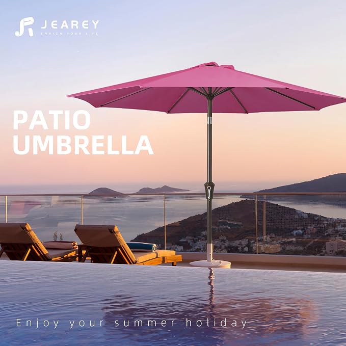 JEAREY 10 ft Outdoor Patio Umbrella w/Tilt and Crank, Rose Pink | 8 Sturdy Ribs - Image 7
