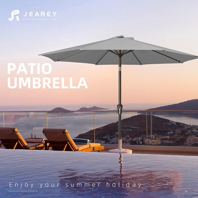 JEAREY 9FT Outdoor Patio Umbrella, Market Umbrella, Light Gray | Outdoor Table - Image 7