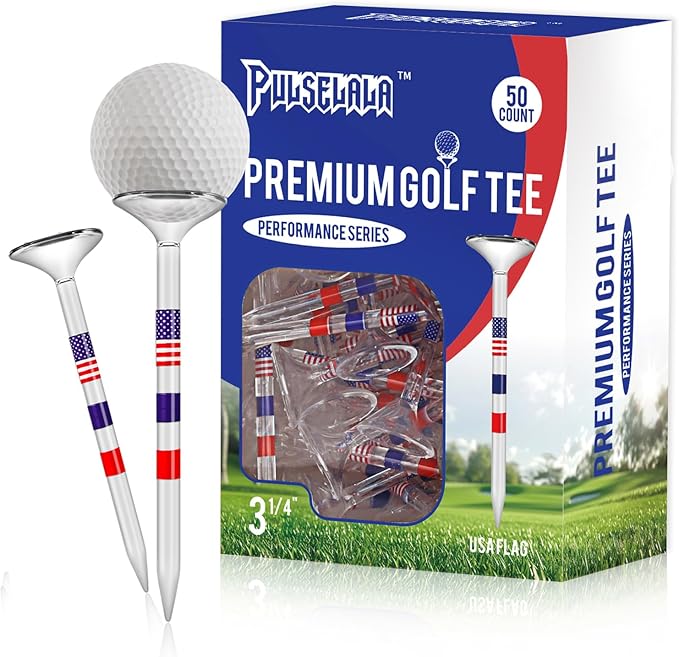 Premium Golf Tees, 3 1/4'' Unbreakable Transparent Plastic Golf Tees, Reduces Friction & Side Spin, Golf Accessories Gift for Men American Flag(50 Count)