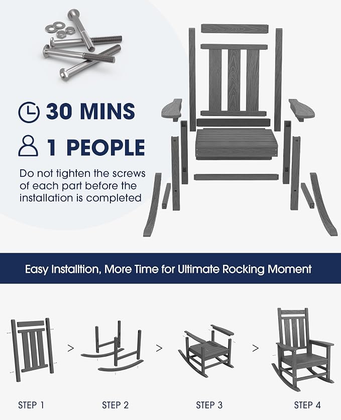 Oversized Outdoor Rocking Chair Set of 2, HDPE Patio Rockers - Image 9