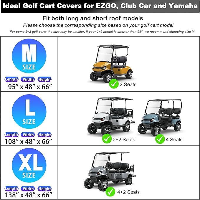 Rosefray Golf Cart Cover 420D Waterproof Innovative 360° Windproof Design, Fits for Club Car, EZgo, Yamaha, and More 2/2+2/4/4+2 Passenger Golf Cart - Black/Gray