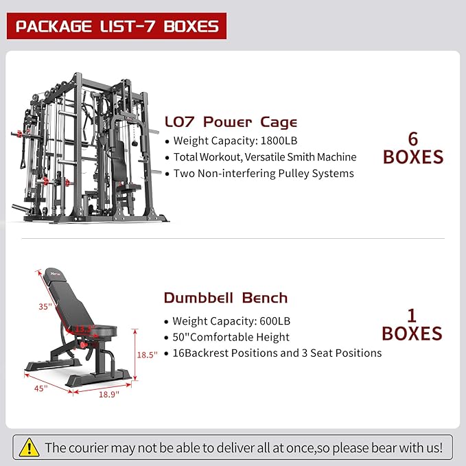 Smith Machine,Multi-Function Squat Rack Power Cage with Cable Crossover System,with Optional Weight Bench, Olympic Barbell Weight Set, for Home Gym