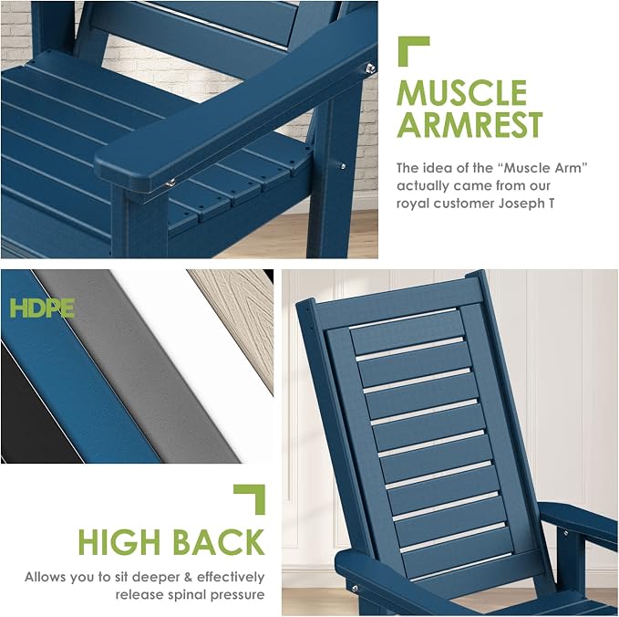 GREENVINES Oversized Outdoor Rocking Chairs Set of 4, HDPE Rocker - Image 8
