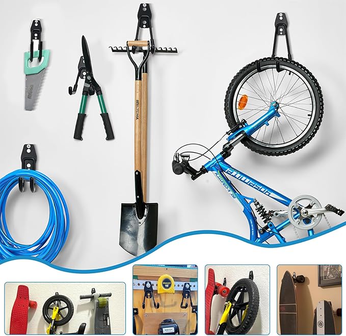 Garage Storage Utility Hooks,Garage Garden Tool Organizer,Steel Wall Mount Hooks, Garden Small U Hooks (6 Pack-Black)