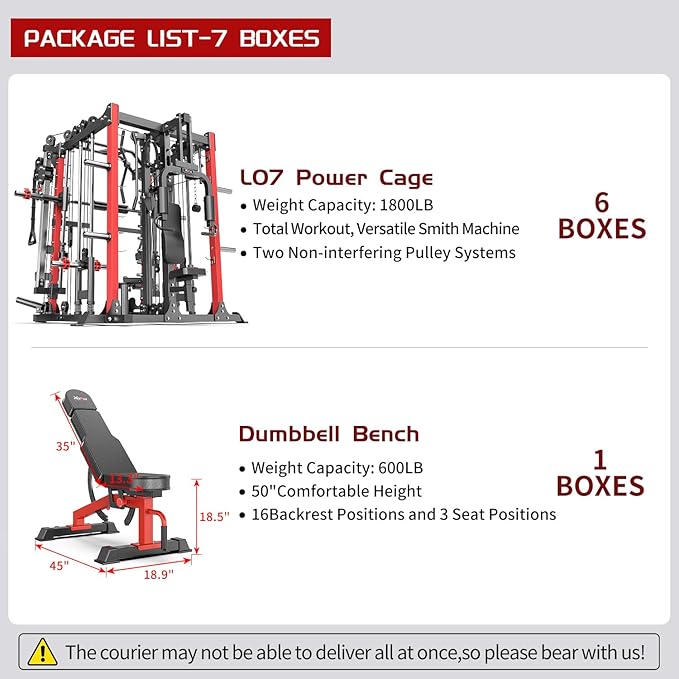 Smith Machine,Multi-Function Squat Rack Power Cage with Cable Crossover System,with Optional Weight Bench, Olympic Barbell Weight Set, for Home Gym