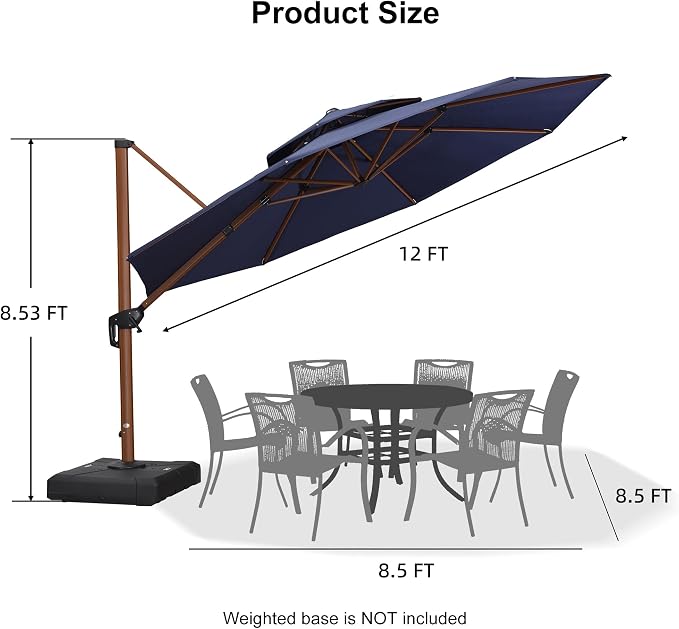 PURPLE LEAF Cantilever Outdoor Umbrella 12ft Wood-Grain Finish, Long-lasting - Image 9