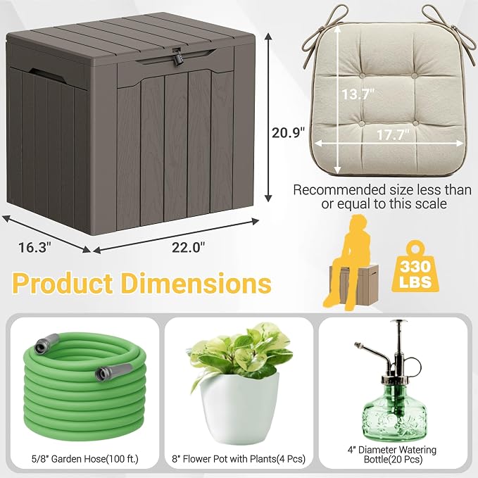 Greesum 33 Gallon Resin Deck Box All Weather Outdoor Storage Boxes, Outdoor Toys - Image 7