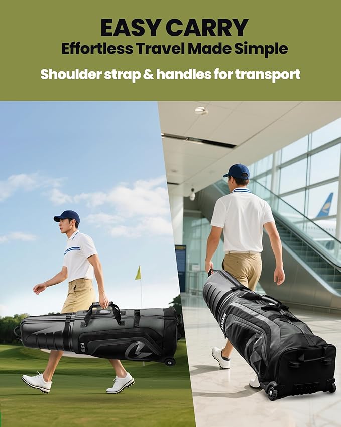 OutdoorMaster Golf Travel Bags for Airlines with Wheels and Hard Case Top, Protect Golf Clubs, Lightweight and Easy to Maneuver, Upgrade Version