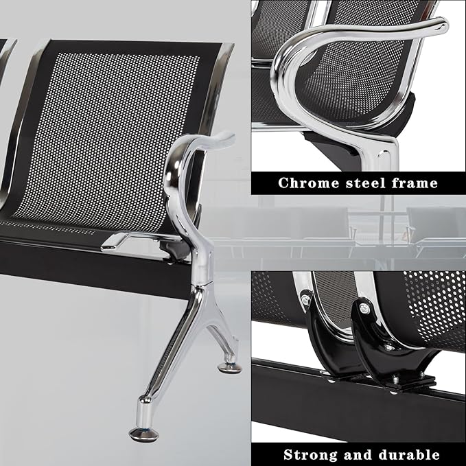 Kinfant Waiting Room Chair Bench - Guest Reception Chairs for Airport Hospital Bank Salon Barber Hall Room Conference (2-seat, Black-Mesh)