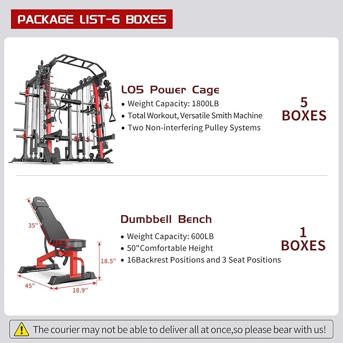 Smith Machine,Multi-Function Squat Rack Power Cage with Cable Crossover System,with Optional Weight Bench, Olympic Barbell Weight Set, for Home Gym