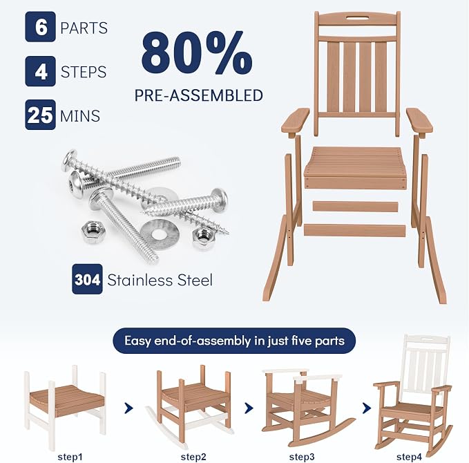 Oversized HDPE Outdoor Rocking Chair Set of 2, All-Weather, Teak | Heavy Duty - Image 9