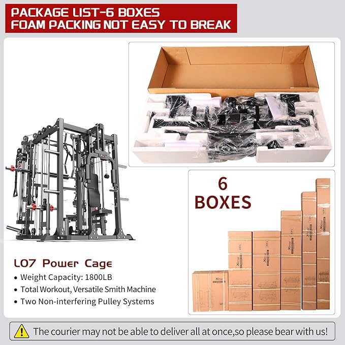 Smith Machine,Multi-Function Squat Rack Power Cage with Cable Crossover System,with Optional Weight Bench, Olympic Barbell Weight Set, for Home Gym