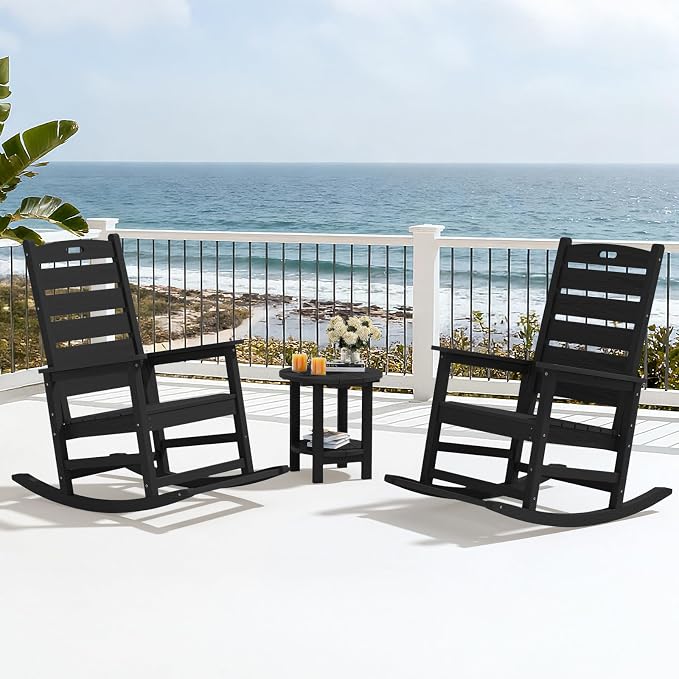 SERWALL Outdoor Rocking Chair Set of 4, Oversized HDPE Rocker, All Weather - Image 9
