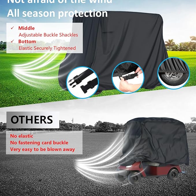 2/4 Passenger Golf Cart Cover for Yamaha EZGO Club Car, 420T Waterproof Polyester with Silver Coating,Waterproof,Dustproof,Windproof,Sunproof,All-Weather Protection (95-48-73-Black)