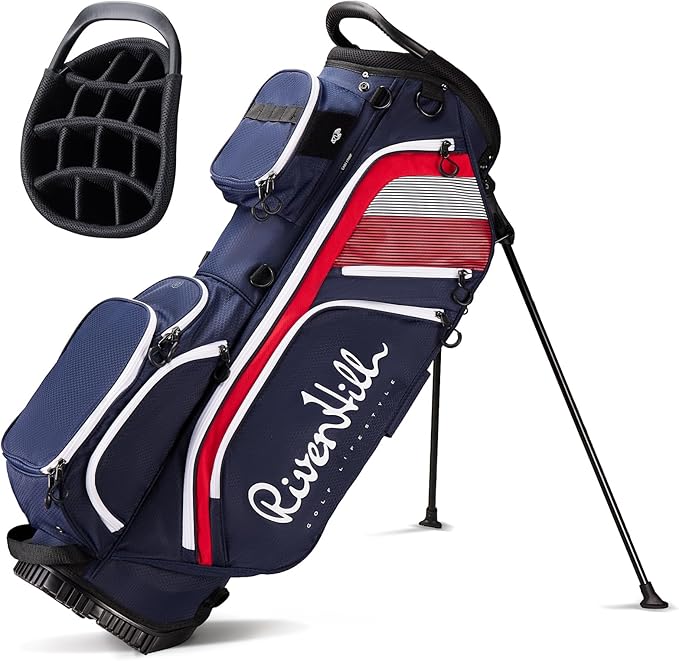 14 Way Golf Stand Bag, Lightweight Golf Bags w/Full-Length Dividers, 9 Pockets, Padded Strap, Cooler Pocket, High-Tech Zippers, Rain-Hood, Free Shoe Bag for Men & Women