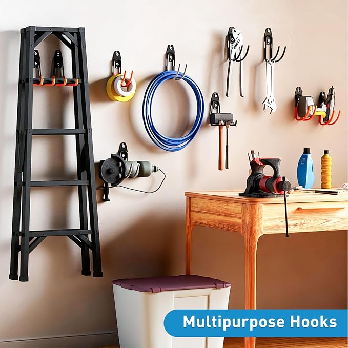 Garage Storage Utility Hooks,Garage Garden Tool Organizer,Steel Wall Mount Hooks, Large Garden U Hooks (2 Pack)