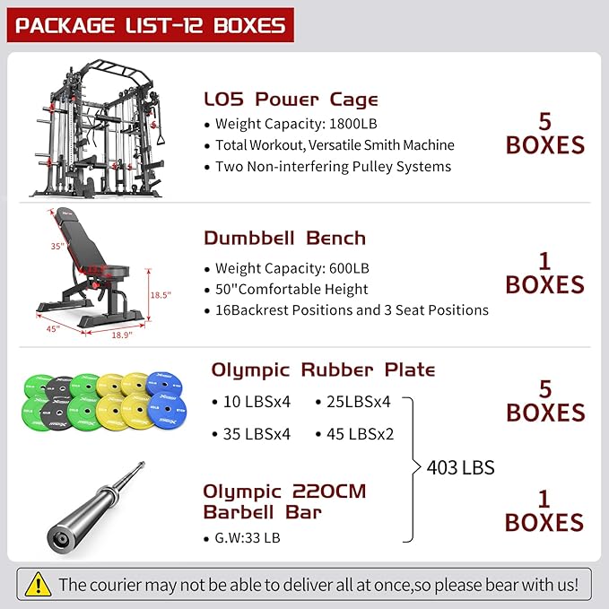 Smith Machine,Multi-Function Squat Rack Power Cage with Cable Crossover System,with Optional Weight Bench, Olympic Barbell Weight Set, for Home Gym