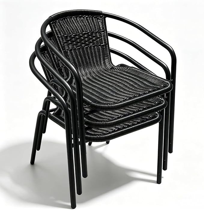 4 Stackable Wicker Patio Chairs, Weather-Resistant Outdoor Seating - Image 6
