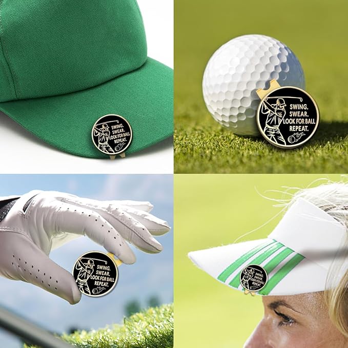 Swing Swear Look for Ball Repeat Black Gold Golf Ball Marker with Magnetic Hat Clip, Golf Accessories for Men Women, Golf Gifts for Men Women Golfer, Birthday Retirement Gifts for Golf Fan?D?