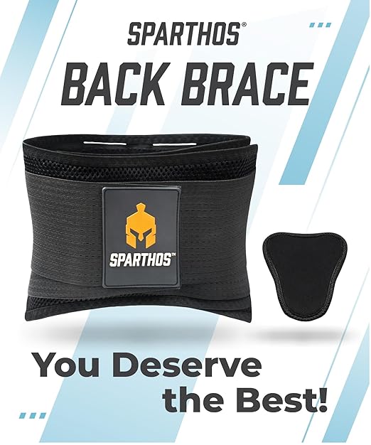 Sparthos Back Brace for Lower Back Pain - Immediate Relief from Sciatica, Herniated Disc, Scoliosis - Breathable + Lumbar Support Pad - For Men & Women - Fits 44–52″ Waist (Large, Check Size Chart)