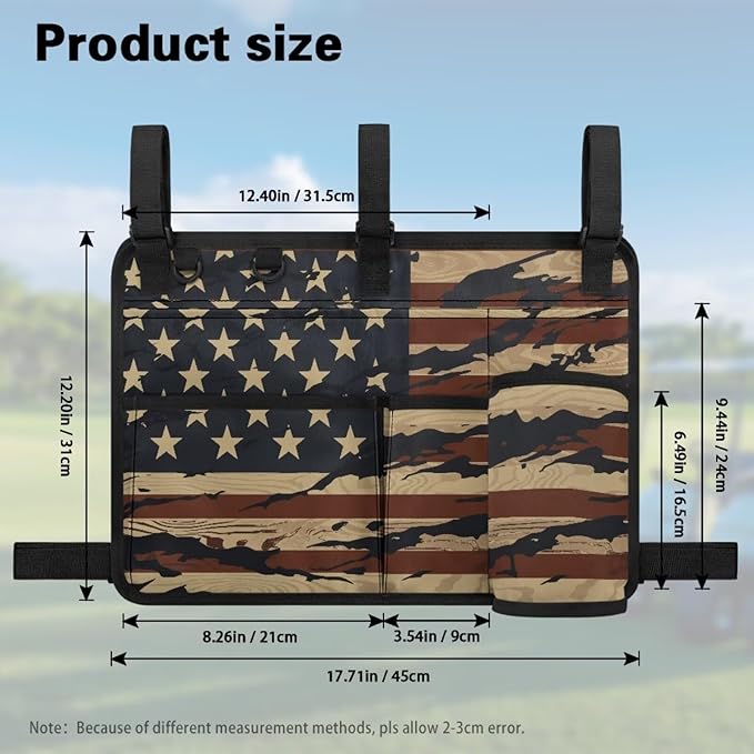 American Flag Golf Cart Bag, Golf Cart Rear Seat Organizer with Open Pockets for Golf Balls & Bottles